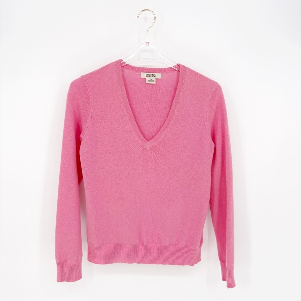 MICHAEL KORS | 100% Cashmere V-Neck Sweater in Pink | Sz M - Picture 2 of 9